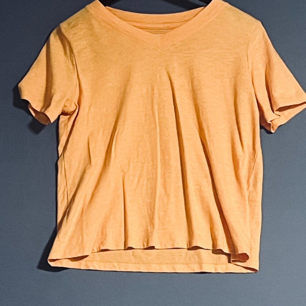 Eileen Fisher Mustard Short Sleeve V Neck Cotton T Shirt XS
